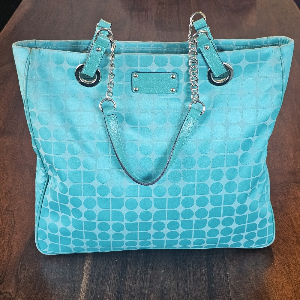 Vintage Kate Spade Noel Dot Jacquard Stevie Tote In Teal Green